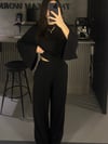 SİYAH BEL KORSELİ MODAL KUMAŞ TAKIM