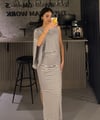 SİYAH-BEYAZ TEK KOL MAXİ BOY ELBİSE