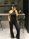 SİYAH BÜRÜMCÜK TEK KOL BLUZ PANTOLON  TAKIM
