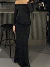 SİYAH MADONNA YAKA FULL TAŞLI MAXİ BOY ELBİSE