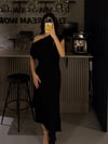 SİYAH MNG ASİMETRİK CREP ELBİSE