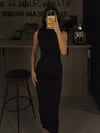 SİYAH SANDY KUMAŞ TAŞLI ELBİSE