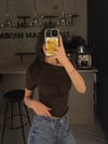 TAŞLI BÜZGÜLÜ KAHVE BLUZ