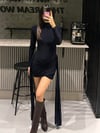 VATKALI BALIKÇI YAKA LACİVERT MİNİ ELBİSE