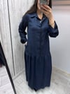 MİSSDALİDA 2264255 DARK NAVY KETEN ELBİSE