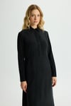 Missdalida 26Y- 4025 BLACK GÖMLEK YAKA NAKIŞLI CUPRO ELBİSE