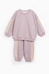  Kız Erkek Basic Şerit Detaylı Sweatshırt Takım Çocuk Takımı