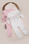 2'li Çıtçıtlı Tulum Pijama Uzun Kollu Mevsimlik Bebek Çocuk Nakışlı Tulum