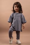 Kız Çocuk Nakışlı Oversize Tişört Tayt Takım %100 Pamuk 1-6 Yaş