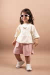 Yazlık Kız Çocuk Nakışlı Oversize Takım Şortlu %100 Pamuk 1-6 Yaş