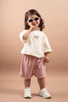 Yazlık Kız Çocuk Nakışlı Oversize Takım Şortlu %100 Pamuk 1-6 Yaş