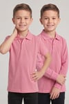 Çocuk Pembe 2'li Polo Yaka Kısa Kol ve Uzun Kollu Okul Tişört Seti