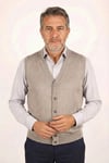 Erkek Baba Krem Klasik Kesim V Yaka Önü Düğmeli Çift Cepli Mevsimlik Triko Yelek