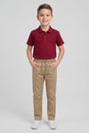 Erkek Çocuk Bordo Kısa Kol Polo Yaka Tişört Bej Ribana Bel Kanvas Okul Pantolonu Alt Üst Takım Okul Kıyafeti