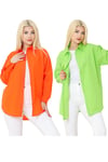 Kadın DÜZ RENK KETEN RAHAT KESİM Oversize Uzun Basic 2li Turuncu Yeşil Gömlek (2 adet)