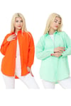 Kadın DÜZ RENK KETEN RAHAT KESİM Oversize Uzun Basic 2li Turuncu Su Yeşili Gömlek (2 adet)