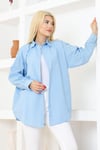 Kadın Düz Renk Keten Rahat Kesim Oversize Uzun Basic Gömlek