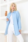 Kadın Düz Renk Keten Rahat Kesim Oversize Uzun Basic Gömlek