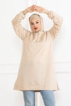Kadın Kapüşonlu Siyah Uzun Tesettür Tunik Sweatshirt