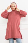 Kadın Kapüşonlu Siyah Uzun Tesettür Tunik Sweatshirt