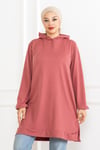Kadın Kapüşonlu Siyah Uzun Tesettür Tunik Sweatshirt