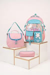 Relaxion Kız Çocuk Pelüş Ayıcıklı Kore Tarzı Kawaii 3'lü Set Okul Çantası Seti Pembe