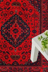 Bordo Afgan Halısı Etnik Otantik Desenli Şönil Halı Kaymaz Taban Yıkanabilir Salon Oturma Odası Halısı M1004