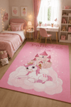 Pembe Şato Prensesi Desenli Baskı Şönil Kilim Kaymaz Taban Yıkanabilir Kız Çocuk Odası Halısı 12
