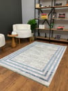 TİCİMAXSARAZ HALIÇerçeve Model Bambu Yıkanabilir Parlak Halı Mavi Çizgi