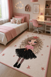 Yıldızlı Taç Prensesi Desenli Baskı Şönil Kilim Kaymaz Taban Yıkanabilir Kız Çocuk Odası Halısı 13