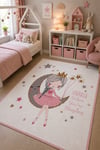 Yıldızlı Taç Prensesi Desenli Baskı Şönil Kilim Kaymaz Taban Yıkanabilir Kız Çocuk Odası Halısı 15