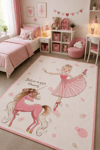 Yıldızlı Taç Prensesi Desenli Baskı Şönil Kilim Kaymaz Taban Yıkanabilir Kız Çocuk Odası Halısı 14