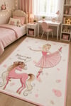 Yıldızlı Taç Prensesi Desenli Baskı Şönil Kilim Kaymaz Taban Yıkanabilir Kız Çocuk Odası Halısı 14