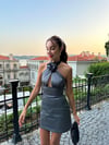 Boyun Detaylı Elbise Gri