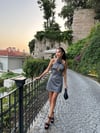 Boyun Detaylı Elbise Gri