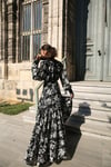 Desenli Şifon Elbise Siyah