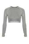 Uzun Kollu Crop Top - Tayt Takım Açık Gri