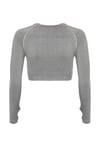 Uzun Kollu Crop Top - Tayt Takım Açık Gri