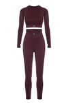 Uzun Kollu Crop Top - Tayt Takım Mat Bordo