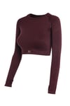 Uzun Kollu Crop Top - Tayt Takım Mat Bordo