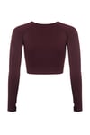 Uzun Kollu Crop Top - Tayt Takım Mat Bordo