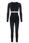 Uzun Kollu Crop Top - Tayt Takım Mat Siyah
