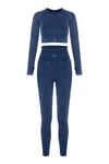 Uzun Kollu Crop Top - Tayt Takım Mavi