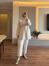 Bel Bağcıklı İnce Ceket Taş - CEKET