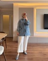 Denim Kolları Nakışlı Ceket - CEKET