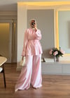 Düğmeli Keten Takım Pembe  - TAKIM