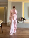 Düğmeli Keten Takım Pembe  - TAKIM