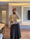 Gipe Detaylı Ekose Bluz Kahve - BLUZ