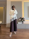 Gold Düğmeli Geniş Paça Pantalon Bordo - PANTOLON