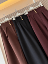 Gold Düğmeli Geniş Paça Pantalon Bordo - PANTOLON